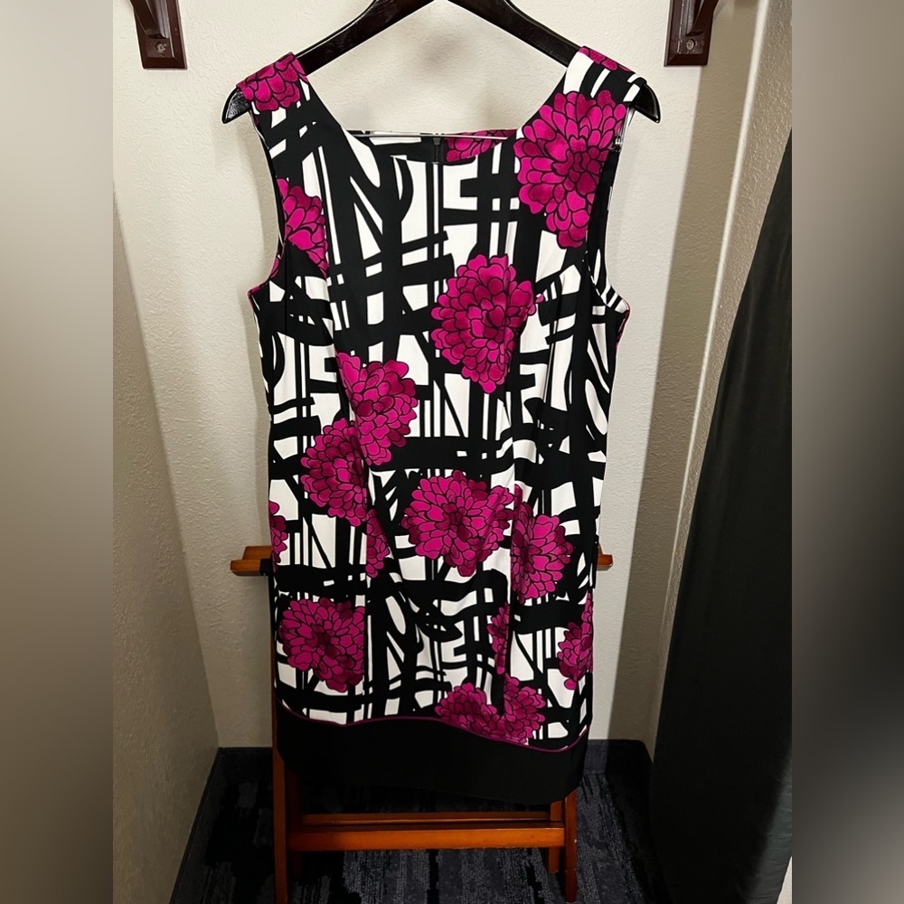 Dressbarn Sleeveless Tank Sheath Dress Women’s 14W Black Pink Floral High Neck - Picture 2 of 6